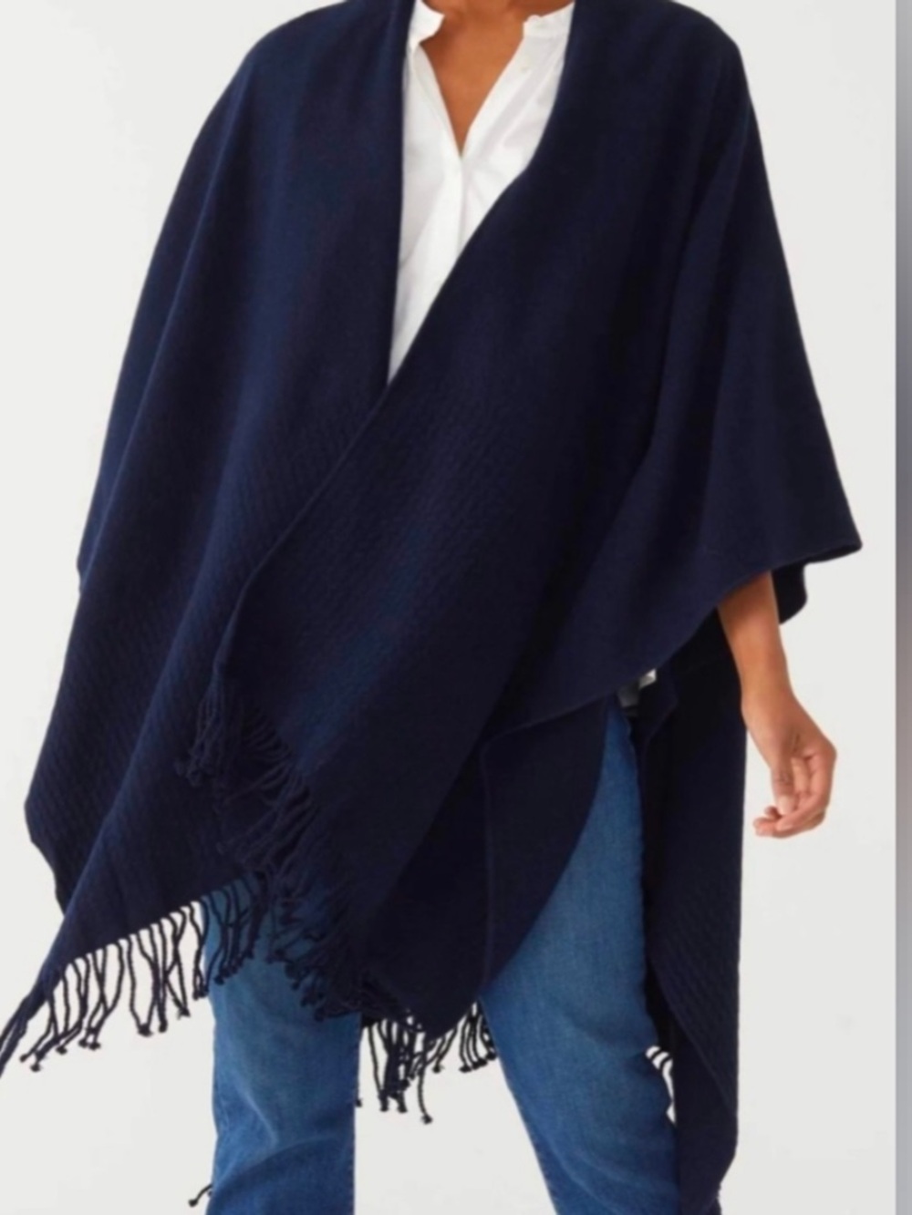 NWT Mersea Classic Navy Fringed Travel Wrap with Pouch Vintage